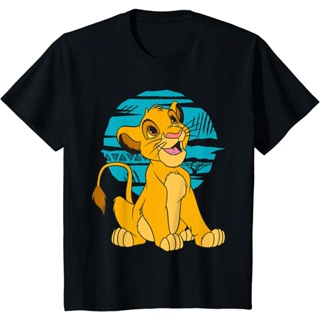 เสื้อยืด พิมพ์ลาย Disney The Lion King Young Simba Happy Blue สไตล์เรโทร สําหรับเด็ก_05
