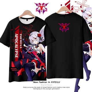 Anime Honkai Impact 3 Theresa Apocalypse Hooded T-Shirt Shorts Cosplay Student Summer Unisex Loose Haori Shirt Pant_01