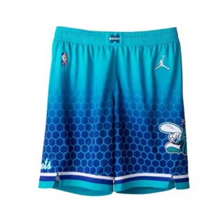 ใหม่ 【ขายดี】กางเกงขาสั้นบาสเก็ตบอล NBA Charlotte Hornets 75th city edition สีฟ้า 2023