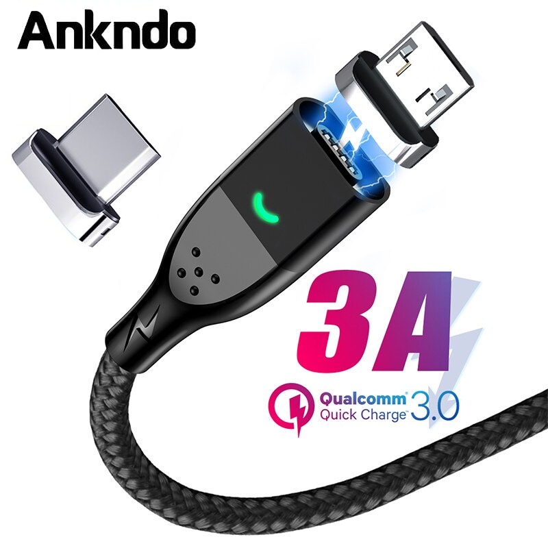 ankndo-สาย-usb-แม่เหล็ก-micro-usb-3-แอมป์-สำหรับ-iphone-samsung-led-ขนาด-1-เมตร-ซิงค์ข้อมูลชาร์จเร็ว