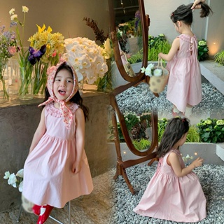 Babyzone ชุดเดรสเจ้าหญิง แขนกุด สีพื้น สไตล์เกาหลี สําหรับเด็กผู้หญิง อายุ 3-8 ปี