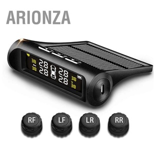  ARIONZA เครื่องวัดความดันลมยางไร้สายพร้อมเซ็นเซอร์ TPMS ภายนอก 4 ตัว โซลา USB ชาร์จปลุกโหมดสำหรับรถยนต์