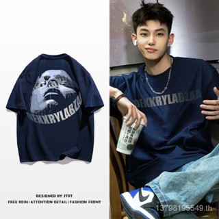 เสื้อยืดลําลอง ผ้าฝ้าย 100% แขนสั้น พิมพ์ลายตัวอักษร ทรงหลวม สไตล์สตรีท อเมริกัน เหมาะกับฤดูร้อน สําหรับผู้ชาย