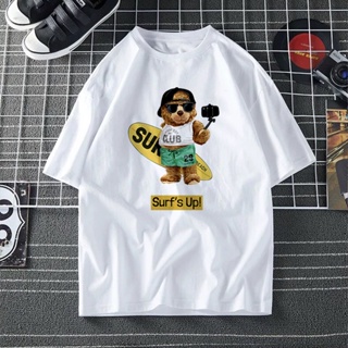 SURFS UP TEDDY BEAR T-SHIRT WOMEN MEN BAJU LENGAN PENDEK PEREMPUAN UNISEX TEES KAIN COTTON PLUS SIZE 2XL OVERSIZE_02