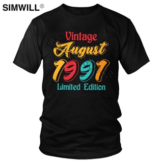 Male Vintage August 1991 Limited Edition T Shirt Cool Birthday Gift Tee Short Sleeve Pure Cotton Leisure Tops Trend_03
