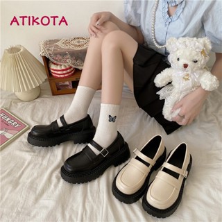Atikota รองเท้าแพลตฟอร์ม หนังเทียม หัวสี่เหลี่ยม ขนาดเล็ก สวมใส่สบาย แฟชั่นสําหรับสุภาพสตรี