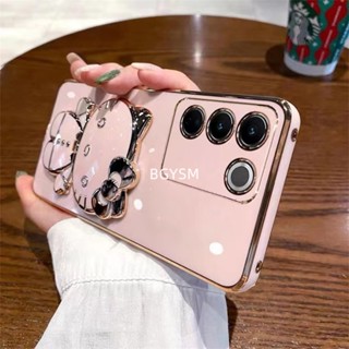 ใหม่ พร้อมส่ง เคสโทรศัพท์มือถือ กันกระแทก ปิดด้านหลัง ลายการ์ตูนแมวน่ารัก พร้อมขาตั้ง พับได้ สําหรับ VIVO V29 5G X90 Pro V295G 2023