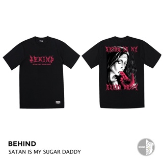 BEHIND เสื้อยืด “SATAN IS MY SUGAR DADDY “  แขนสั้น แนวสตรีท Oversize เสื้อยืดชาย หญิง_03