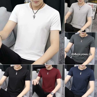 เสื้อยืดคอกลม แขนสั้น สีพื้น สําหรับผู้ชาย