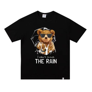 M-3XL Teddy Bear With Umbrella Cotton T-Shirt Oversized Large Loose Couple Clothes Unisex Baju Lelaki 大码宽松 纯棉上衣_02