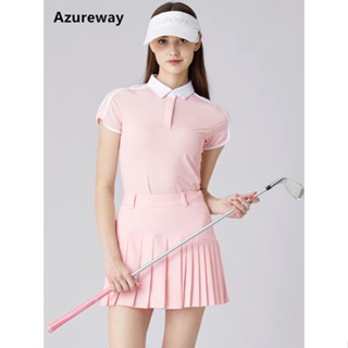 Azureway เสื้อยืดกีฬากอล์ฟ คอปก แขนสั้น จับจีบ เข้ารูป แฟชั่นฤดูร้อน สําหรับผู้หญิง KA8O