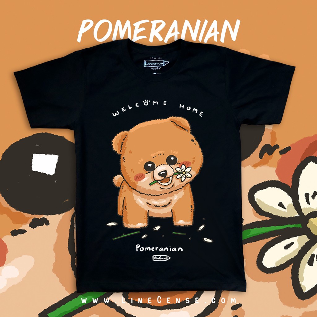 new-pomeranian-welcome-home-dog-on-premium-cotton-comp-100-t-shirt-เสื้อยืด-พรีเมี่ยม-สีดำ-ลายน้องหมาปอมt-shir