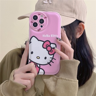 เคสโทรศัพท์มือถือ ซิลิโคนนิ่ม กันกระแทก ลายแมว kt สีชมพู สําหรับ iphone 11 14 promax 14 pro 12 13 6 7 8plus X max