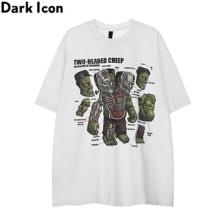 เสื้อยืดลําลอง ผ้าฝ้าย แขนสั้น พิมพ์ลาย Dark Icon ทรงหลวม โอเวอร์ไซซ์ สไตล์ฮิปฮอป แฟชั่นฤดูร้อน สําหรับผู้ชาย และผู_04