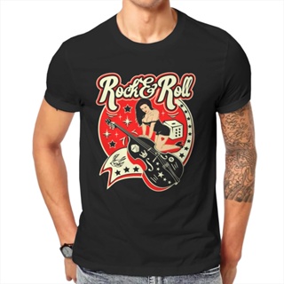 Retro Rock และ Roll Classic T เสื้อ Pin Up Girl รุ่น Pop Art ผ้า TShirt Rockabilly ผู้ชาย Tee เสื้อการพิมพ์อินเทรนด์S-5X
