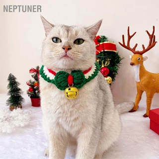 Neptuner ปลอกคอสัตว์เลี้ยง ปลอกคอคริสต์มาส น่ารัก ปรับได้ ทอมือ แมว และสุนัข ผ้าพันคอถัก พร้อมกระดิ่ง M