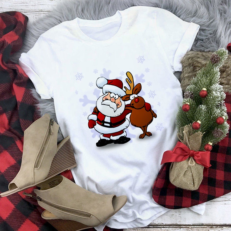 funny-cartoon-santa-claus-t-shirt-women-merry-christmas-holiday-tshirts-fashion-short-sleeve-tops-teeเสื้อยืดผู้หญิง