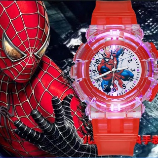 Marvel Spider-Man นาฬิกาข้อมือควอตซ์ มีไฟกระพริบ LED สีสันสดใส สําหรับเด็กผู้ชาย และเด็กผู้หญิง