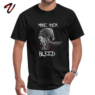 เสื้อยืดสีดำอินเทรนด์เสื้อยืดผ้าฝ้าย พิมพ์ลาย Make Them Bleeds Monster Hunter World สําหรับผู้ชายS-4XL_03