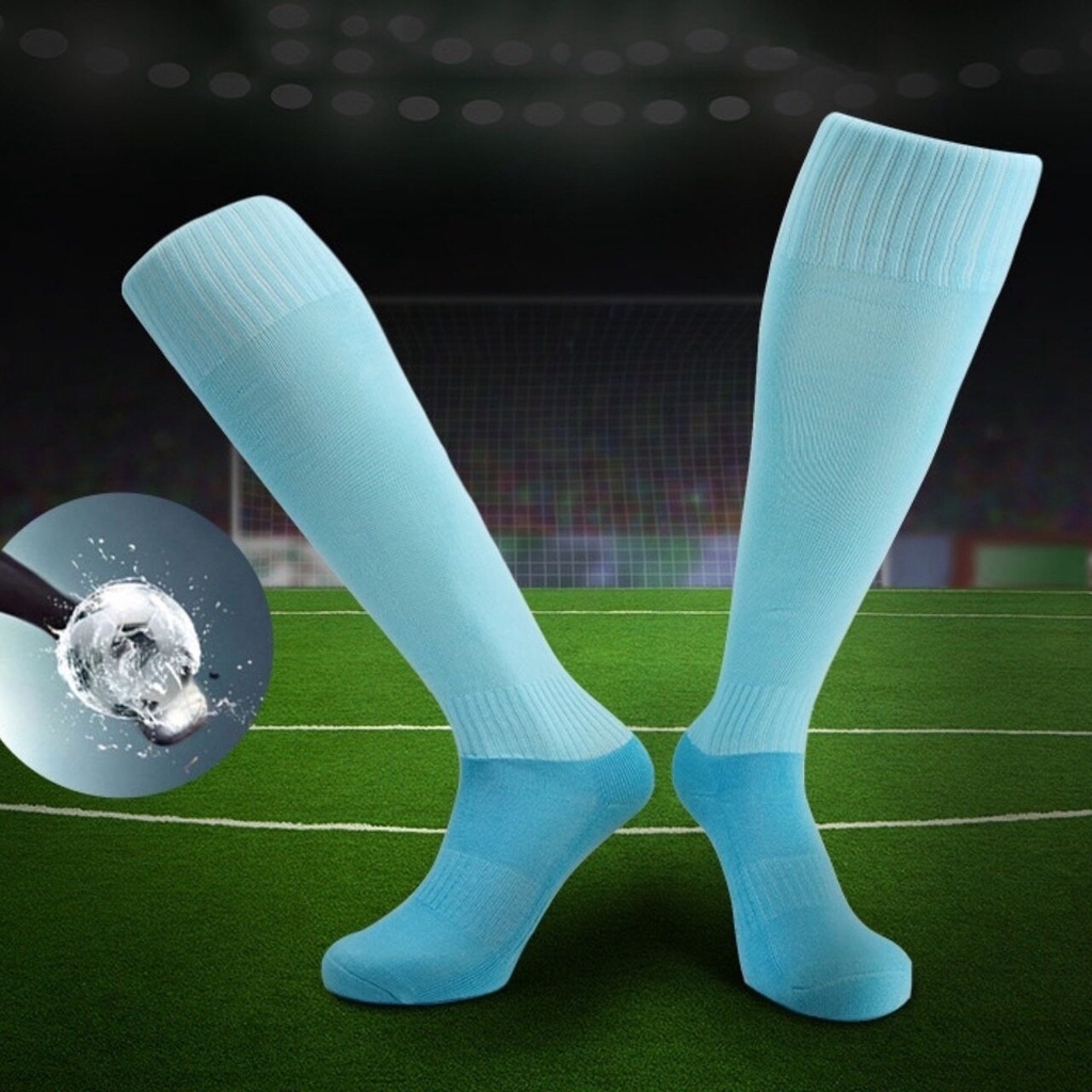 ถุงเท้าฟุตบอล-สีพื้น-มาตรฐาน-รุ่นยาว-free-size-ถุงเท้ากีฬา-ผ้าเกรดดีพรีเมี่ยม