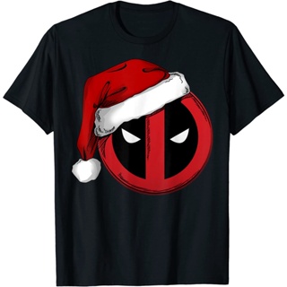 เสื้อยืดผ้าฝ้ายพิมพ์ลายแฟชั่น เสื้อยืดแขนสั้น พิมพ์ลายกราฟฟิค Marvel Deadpool Icon Santa Hat พรีเมี่ยม แฟชั่นสําหรั_04