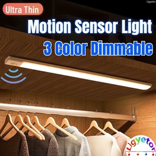 Ligyetor โคมไฟ Led 3 สี เซนเซอร์จับการเคลื่อนไหว ชาร์จ USB 10 ซม. 20 ซม. 40 ซม. 60 ซม. สําหรับติดข้างเตียง ตู้เสื้อผ้า