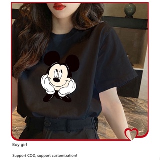 plus size t shirt Round neck Disney Mickey and Minnie Mouse pattern Printed t-shirt Darkness shor_03