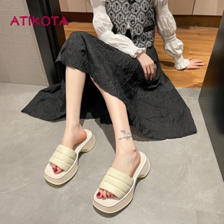 Atikota รองเท้าแตะแพลตฟอร์มรุ่นสวมใส่สบาย เหมาะกับใส่กลางแจ้ง แฟชั่นสําหรับผู้หญิง