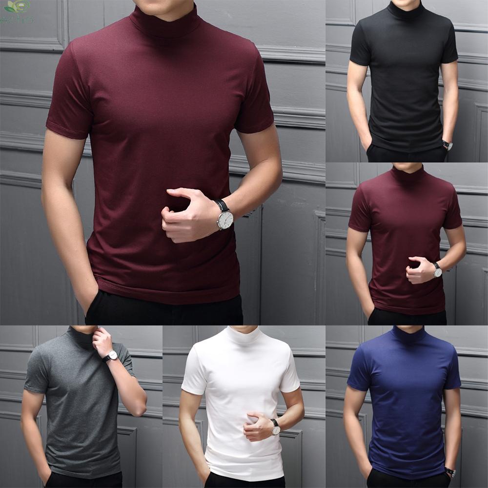 echo-mens-turtle-neck-basic-plain-blouse-t-shirt-pullover-short-sleeve-bottoming-tops-echo-baby