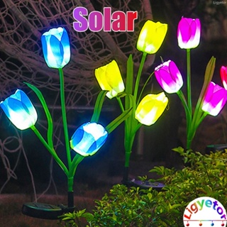 โคมไฟ LED รูปดอกทิวลิป พลังงานแสงอาทิตย์ กันน้ํา 3 หัว สําหรับตกแต่งสวน สนามหญ้า กลางแจ้ง ปาร์ตี้