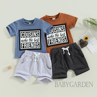 Babygarden-0-3 ปี ชุดเสื้อผ้าเด็กผู้ชาย แขนสั้น พิมพ์ลายตัวอักษร เสื้อยืด + กางเกงขาสั้น เอวยางยืด