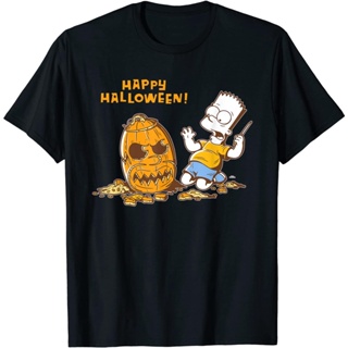 ROUNDคอลูกเรือNeckเดอะซิมป์สันส์ The Simpsons Bart Carves A Homer Pumpkin Halloween T-Shirt T-Shirt คอกลม เสื้อยืด-_07