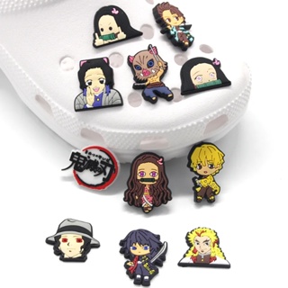 จี้การ์ตูนอนิเมะ Demon Slayer Jibbitz Nezuko Daki Jibits Croc Charm Pin Tanjiro Shoe Charms Mitsuri สําหรับตกแต่งรองเท้าผู้ชาย