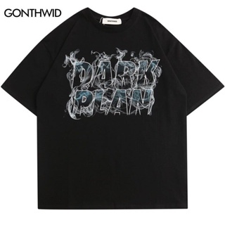 Streetwear Tshirt Hip Hop พิมพ์ Punk Gothic เสื้อยืดแขนสั้น Harajuku ลำลองในฤดูร้อนแบบแฟชั่นหลวมผ้าฝ้ายเสื้อ