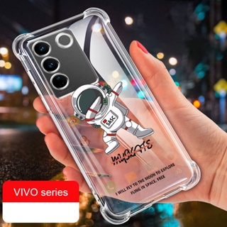 Vivo V27 Pro V27e เคสซิลิโคนใส ลายนักบินอวกาศ NASA ทนทาน เสริมมุมอากาศ กันกระแทก