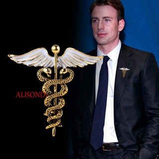 Alisond1 เข็มกลัด Pins ของขวัญปาร์ตี้ สําหรับผู้ชาย ผู้หญิง Caduceus ป้ายปกเสื้อผ้าเคลือบโลหะปีกนางฟ้าเครื่องประดับ