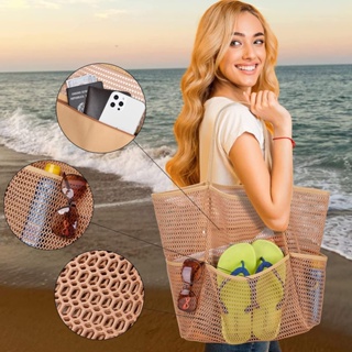 พร้อมส่ง กระเป๋าสะพายไหล่ ผ้าตาข่าย ทรงโท้ท ขนาดใหญ่ กันน้ํา เหมาะกับเดินชายหาด สระว่ายน้ํา สําหรับสตรี 2023
