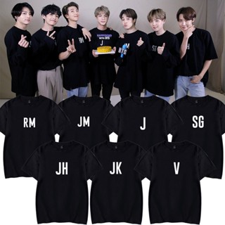  ใหม่เอี่ยมเสื้อยืด BTS,เสื้อแขนสั้นทรงหลวมสไตล์เกาหลีฮาราจูกุ