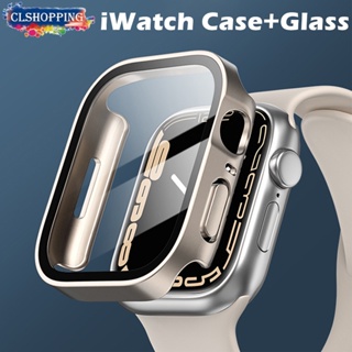 เคสกระจก และเคส ขอบตรง ป้องกันหน้าจอ อุปกรณ์เสริม สําหรับ Apple Watch 8 7 45 มม. 41 มม. ultra 49 มม. 44 มม. 40 มม. iWatch Series 4 5 SE