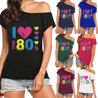 เสื้อยืดท็อปส์ พิมพ์ลาย I Love The 80s แฟชั่นสําหรับสตรี