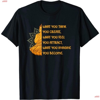 เสื้อยืดผู้ z005 Buddha Quotes Yoga Mandala What You Think You Create T-Shirt พระพุทธเจ้า เสื้อยืดพิมลาย เสื้อยืดผู้ชาย