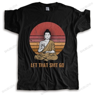Humor Retro Let That Shit Go Buddha T Shirt Short Sleeves Cotton Tee Tops Summer Buddhist Buddhism T-shirt Casual T_04