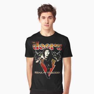 เสื้อยืดผ้าคอตตอน เสื้อยืดผ้าหนา เสื้อยืดแขนสั้น ผ้านุ่ม Break On Through The Doors Rock Band Jim Tees Morrison Graphic