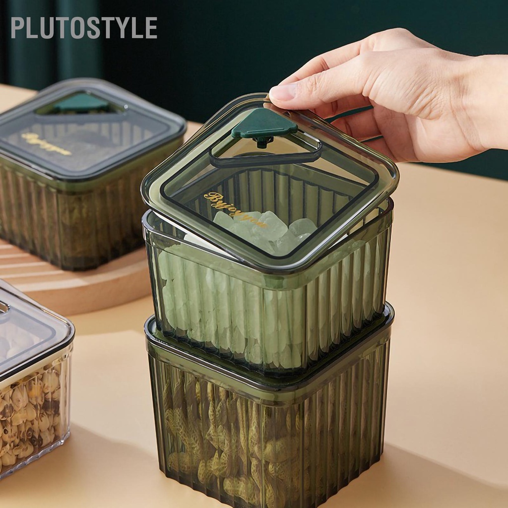 plutostyle-กล่องเก็บอาหารในครัว-ปิดผนึกสองชั้น-ใส-แห้ง-โถเก็บในครัวมัลติฟังก์ชั่น-เขียวเข้ม