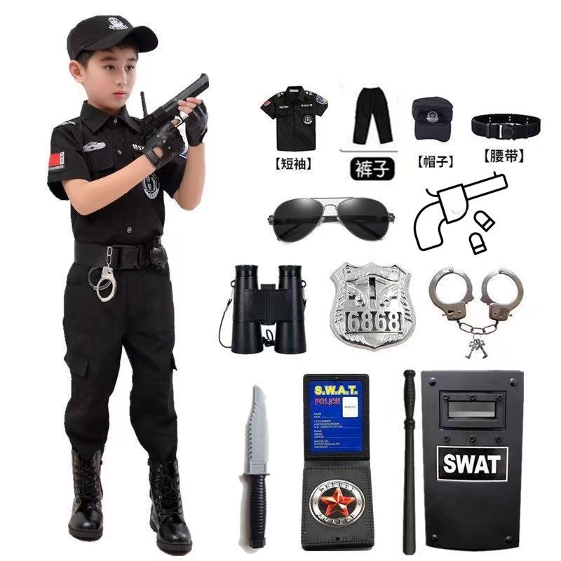 เด็กกองกำลังพิเศษปืนของเล่นชุดเด็กชายกลางแจ้ง-cs-ชุดตำรวจพิเศษเด็กแขนสั้นกินไก่อุปกรณ์ครบชุด