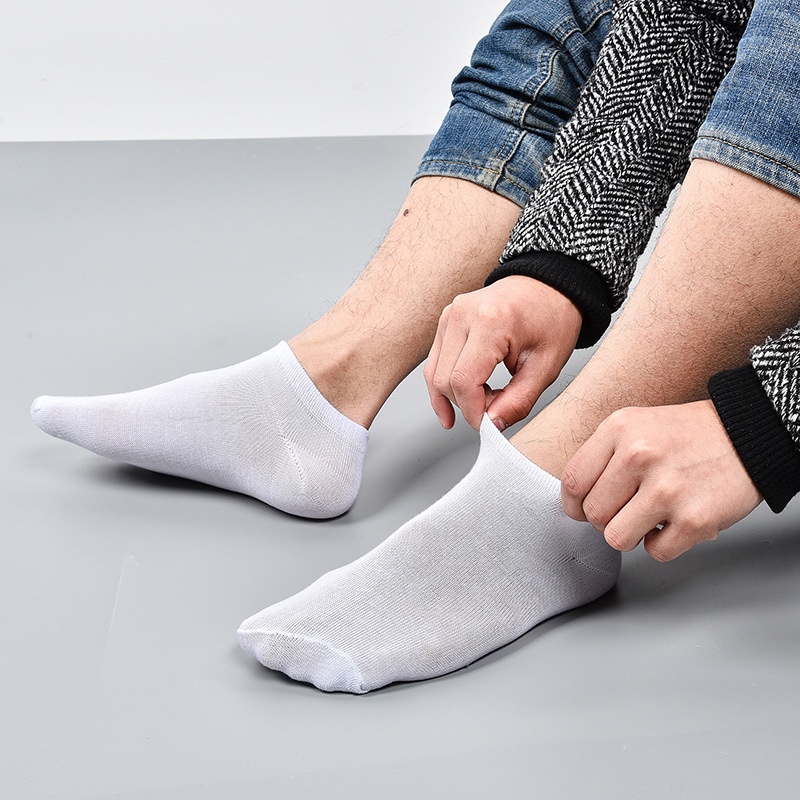 ถุงเท้าข้อสั้น-ผ้าฝ้ายแท้-แบบบาง-ระบายอากาศได้ดี-สวมใส่สบาย-สีดํา-สีขาว-สีเทา-สําหรับผู้ชาย