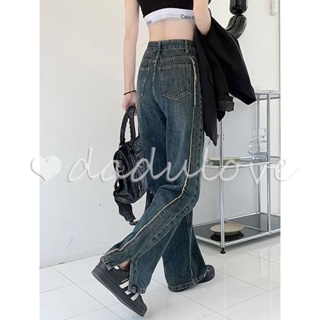 DaDulove💕 2023 New Korean Version of Ulzzang Womens Jeans High Waist Loose Slit Wide Leg Pants Niche Trousers