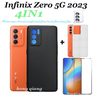 4-in-1 เคสโทรศัพท์มือถือนิ่ม เต็มจอ ฟิล์มเลนส์ และหน้ากากด้านหลัง สีดํา สําหรับ Infinix Zero 5G 2023 Zero 20