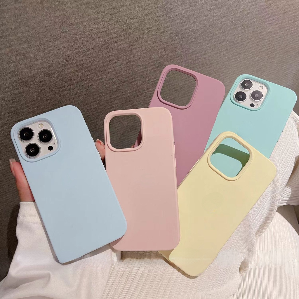 เคสโทรศัพท์มือถือ-ซิลิโคน-สีพื้น-แฟชั่น-สําหรับ-iphone-14-pro-max-12-13-pro-max