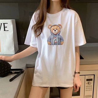 Womens Plus Size T-shirt Casual Cute Bear Pattern Cartoon Teddy Printed Half Sleeves Top Fashion Big Size Tee Shor_02